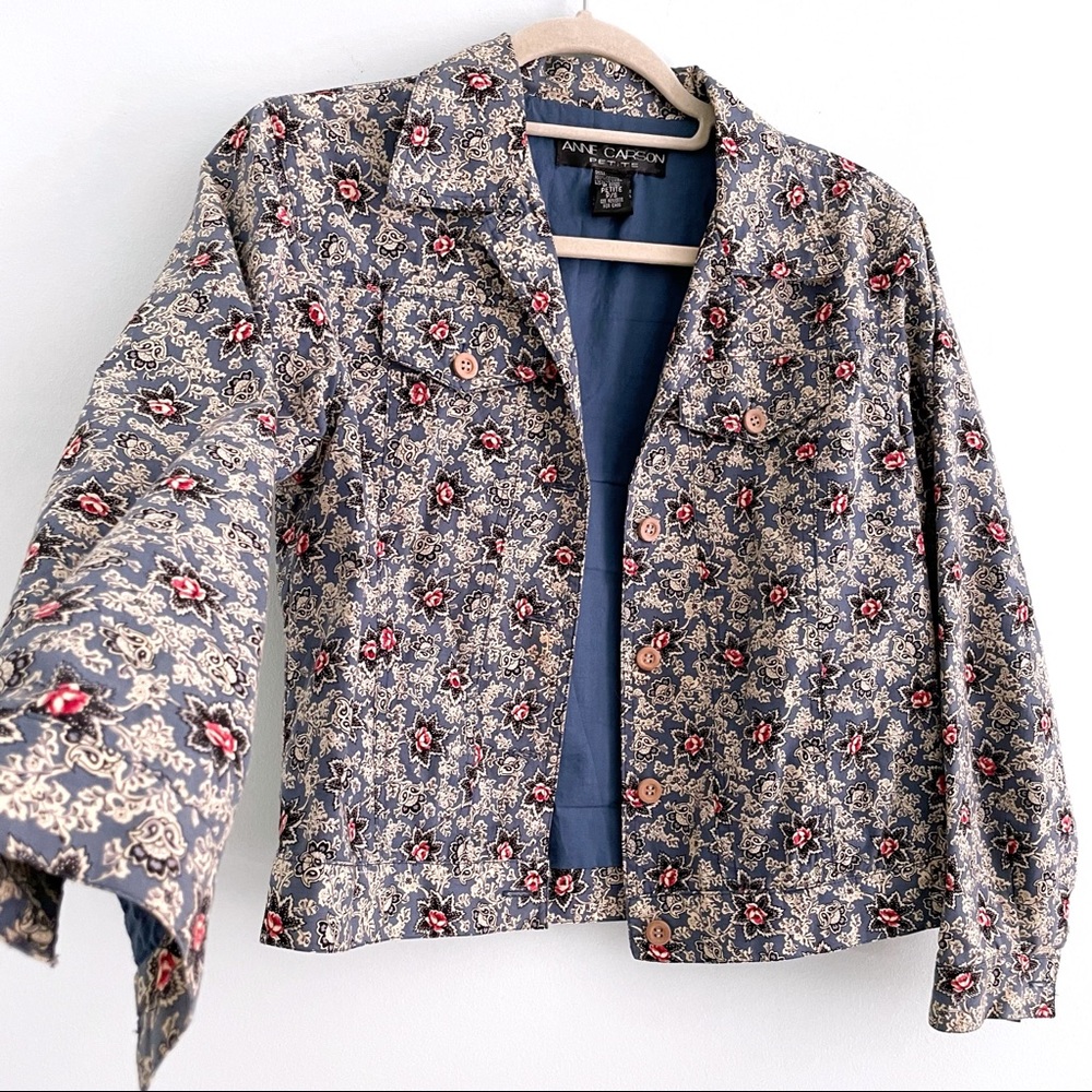 Cotton Lightweight Jacket with Wooden Buttons and Floral Pattern by Anne Carson